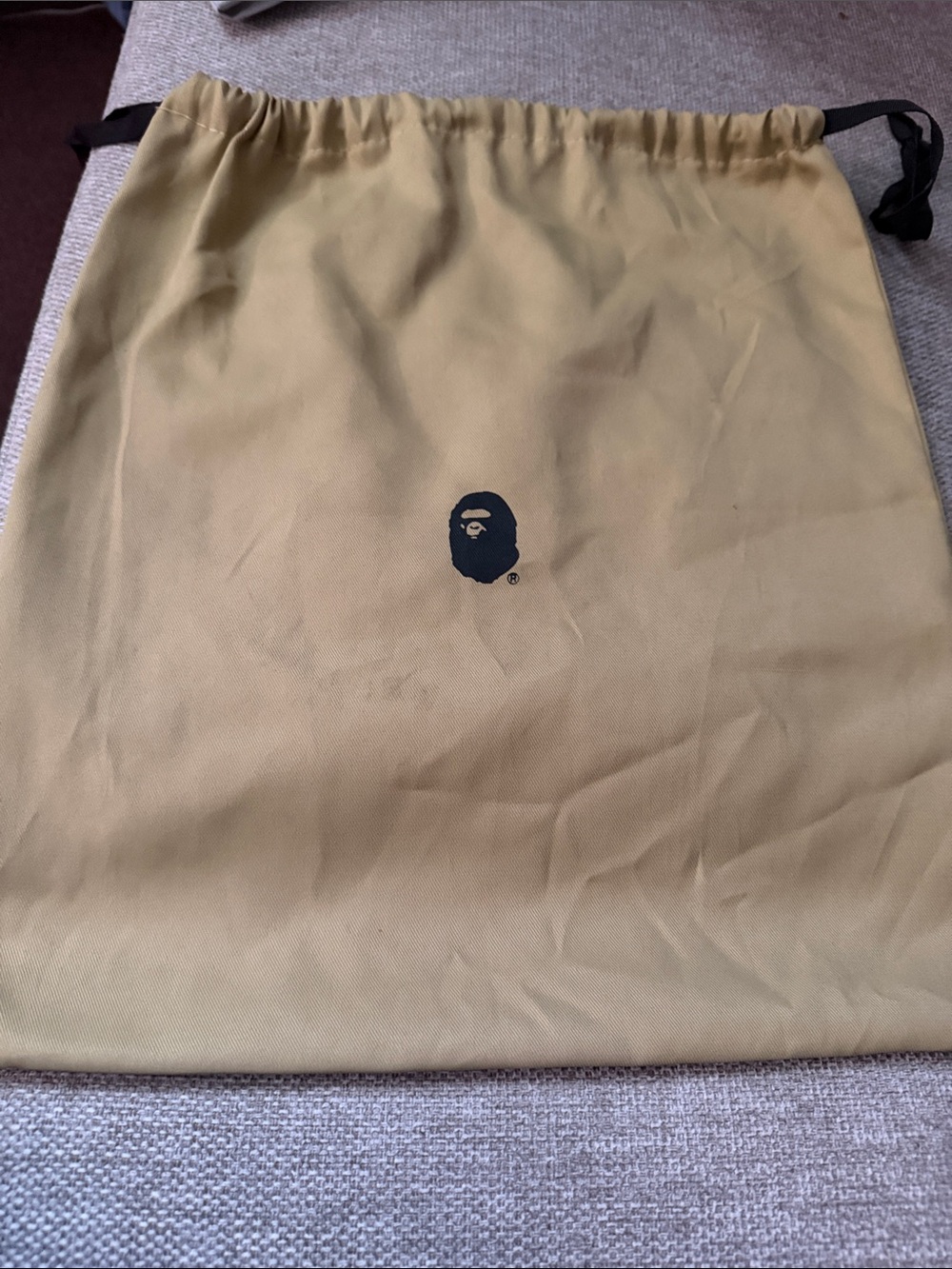 Bape Drawstring Dust Bag in Tan with Black Ape Logo